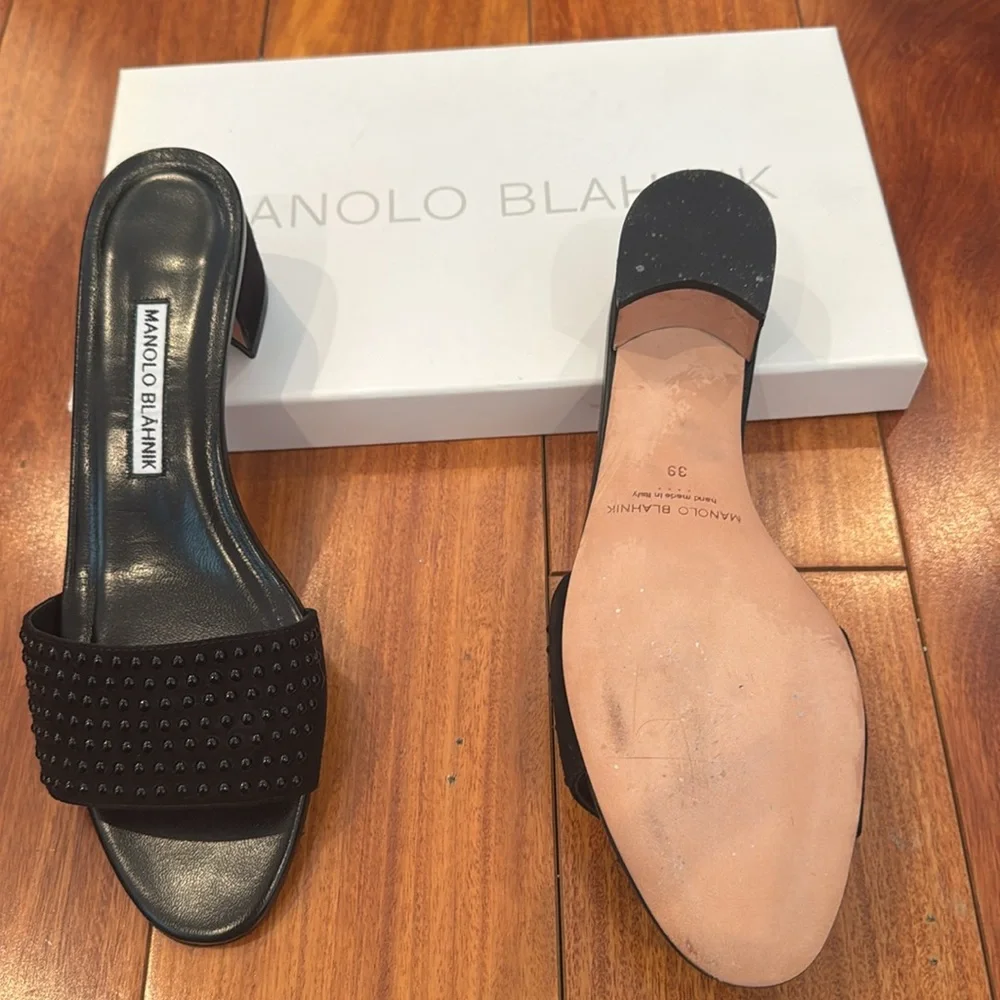 Manolo Blahnik Black Embellished Mules NWOT - Picture 6 of 8